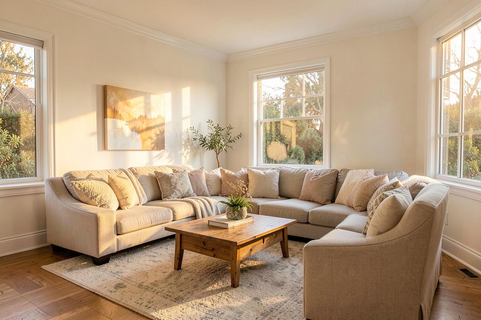 Styled living room presented ready for sale photography